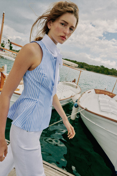 CHEMISE SANS MANCHES À RAYURES ET NŒUD - elenova