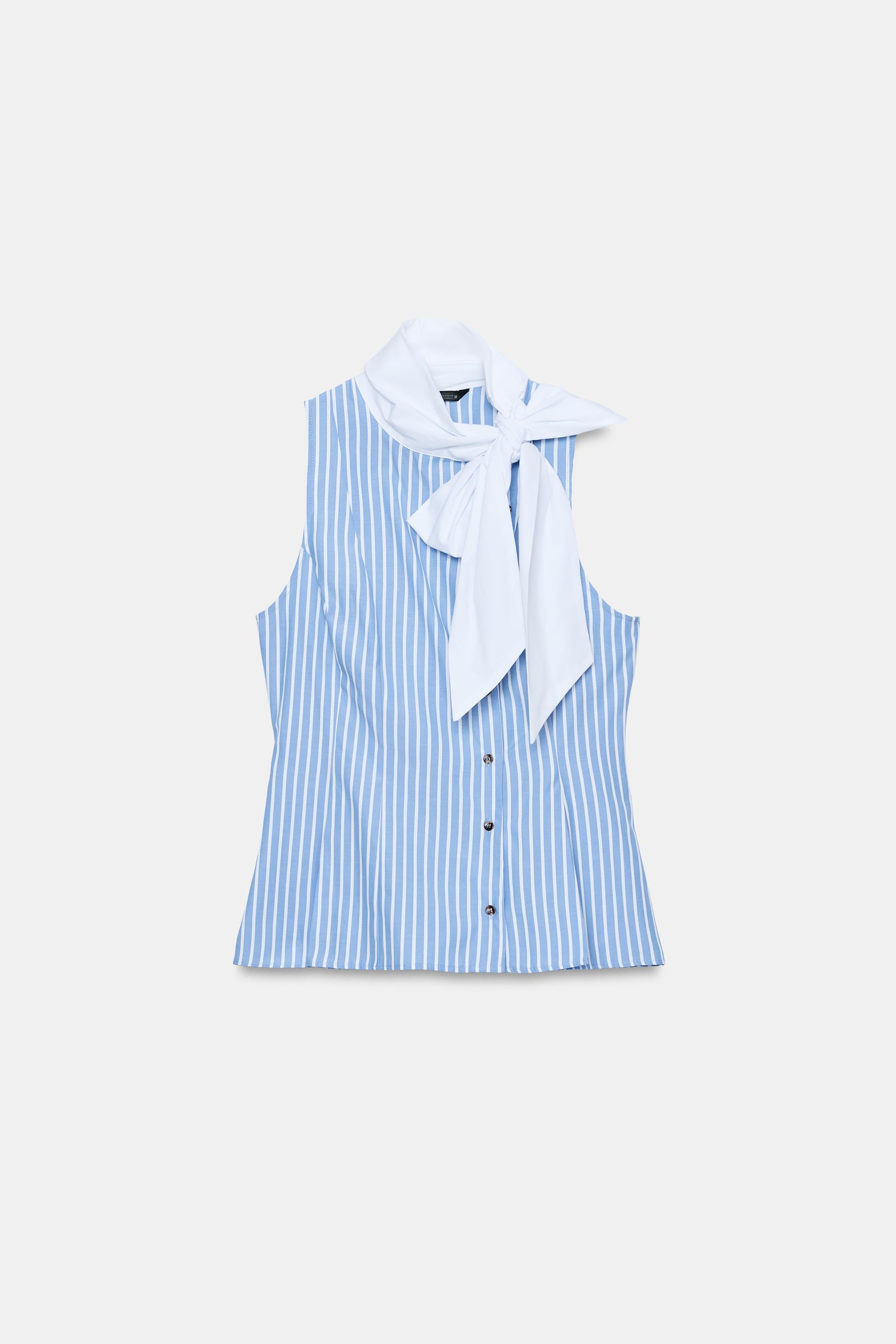 CHEMISE SANS MANCHES À RAYURES ET NŒUD - elenova